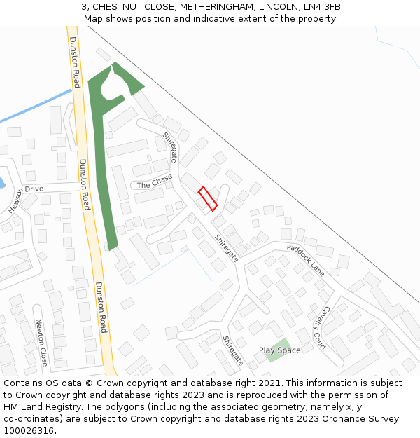 3, CHESTNUT CLOSE, METHERINGHAM, LINCOLN, LN4 3FB: Location map and indicative extent of plot