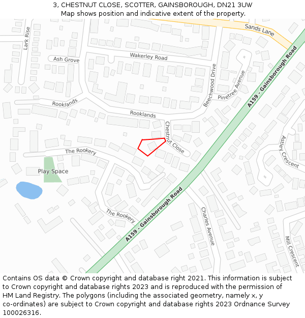 3, CHESTNUT CLOSE, SCOTTER, GAINSBOROUGH, DN21 3UW: Location map and indicative extent of plot