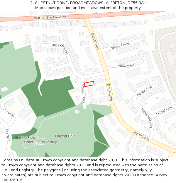 3, CHESTNUT DRIVE, BROADMEADOWS, ALFRETON, DE55 3AH: Location map and indicative extent of plot