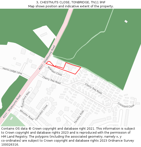 3, CHESTNUTS CLOSE, TONBRIDGE, TN11 9NF: Location map and indicative extent of plot