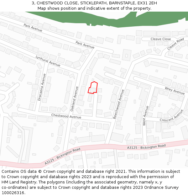 3, CHESTWOOD CLOSE, STICKLEPATH, BARNSTAPLE, EX31 2EH: Location map and indicative extent of plot