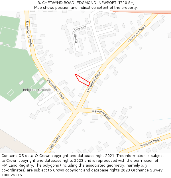 3, CHETWYND ROAD, EDGMOND, NEWPORT, TF10 8HJ: Location map and indicative extent of plot