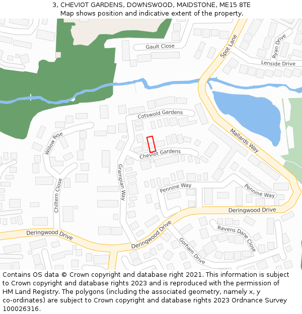 3, CHEVIOT GARDENS, DOWNSWOOD, MAIDSTONE, ME15 8TE: Location map and indicative extent of plot