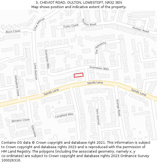 3, CHEVIOT ROAD, OULTON, LOWESTOFT, NR32 3EN: Location map and indicative extent of plot