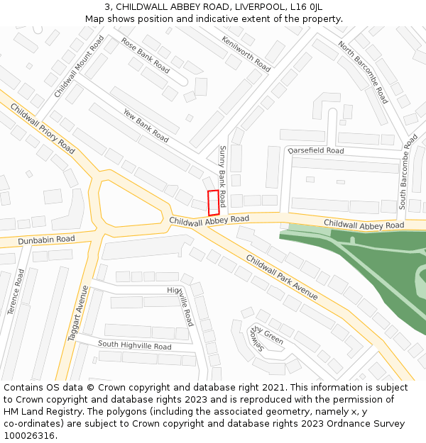 3, CHILDWALL ABBEY ROAD, LIVERPOOL, L16 0JL: Location map and indicative extent of plot