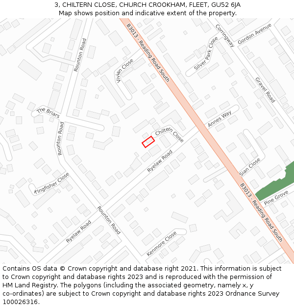 3, CHILTERN CLOSE, CHURCH CROOKHAM, FLEET, GU52 6JA: Location map and indicative extent of plot