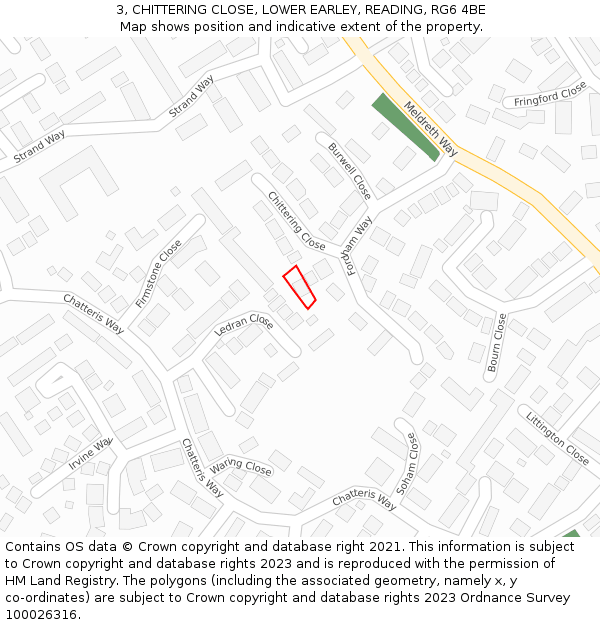 3, CHITTERING CLOSE, LOWER EARLEY, READING, RG6 4BE: Location map and indicative extent of plot