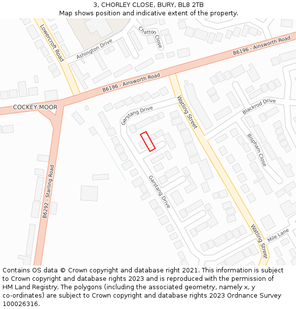 3, CHORLEY CLOSE, BURY, BL8 2TB: Location map and indicative extent of plot