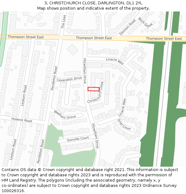 3, CHRISTCHURCH CLOSE, DARLINGTON, DL1 2YL: Location map and indicative extent of plot