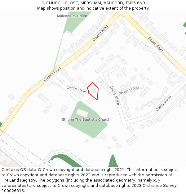 3, CHURCH CLOSE, MERSHAM, ASHFORD, TN25 6NR: Location map and indicative extent of plot