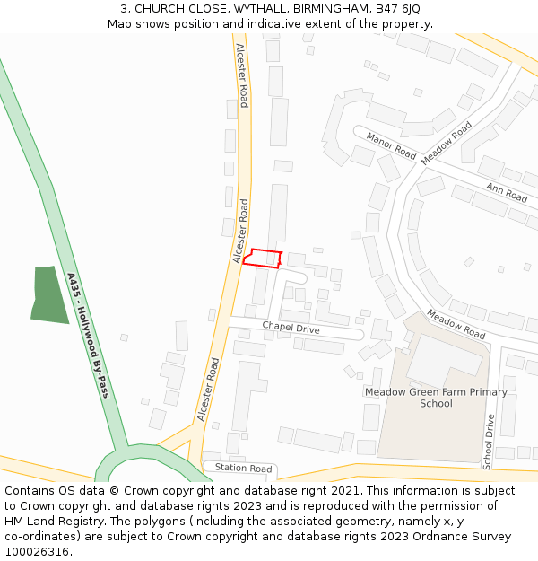 3, CHURCH CLOSE, WYTHALL, BIRMINGHAM, B47 6JQ: Location map and indicative extent of plot