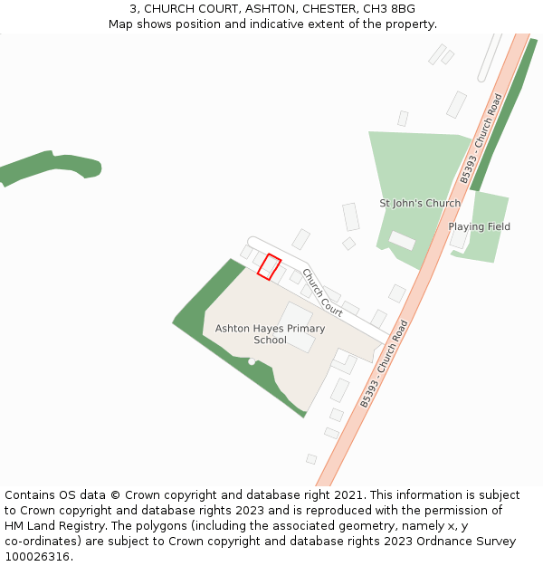3, CHURCH COURT, ASHTON, CHESTER, CH3 8BG: Location map and indicative extent of plot