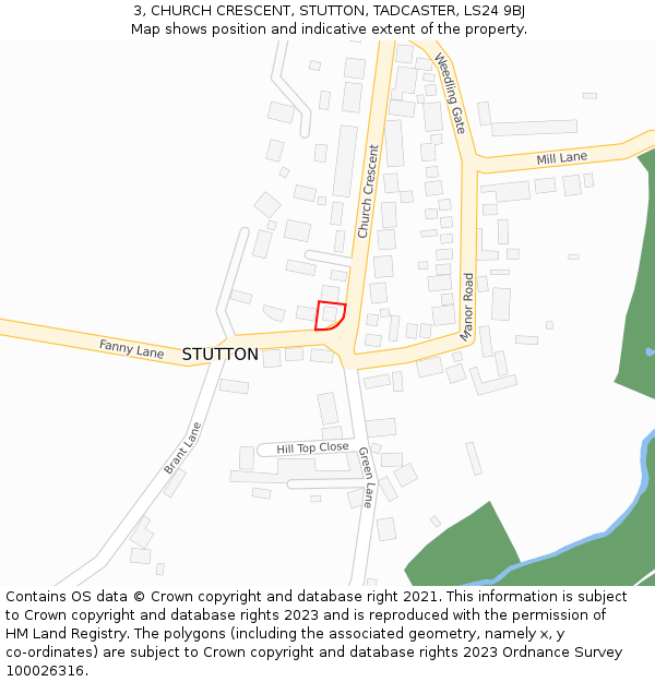 3, CHURCH CRESCENT, STUTTON, TADCASTER, LS24 9BJ: Location map and indicative extent of plot