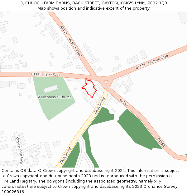 3, CHURCH FARM BARNS, BACK STREET, GAYTON, KING'S LYNN, PE32 1QR: Location map and indicative extent of plot