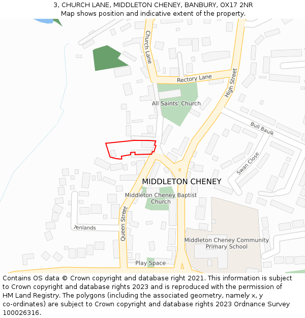 3, CHURCH LANE, MIDDLETON CHENEY, BANBURY, OX17 2NR: Location map and indicative extent of plot