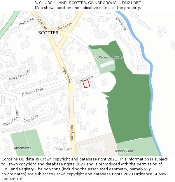 3, CHURCH LANE, SCOTTER, GAINSBOROUGH, DN21 3RZ: Location map and indicative extent of plot
