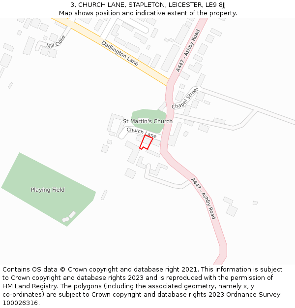 3, CHURCH LANE, STAPLETON, LEICESTER, LE9 8JJ: Location map and indicative extent of plot