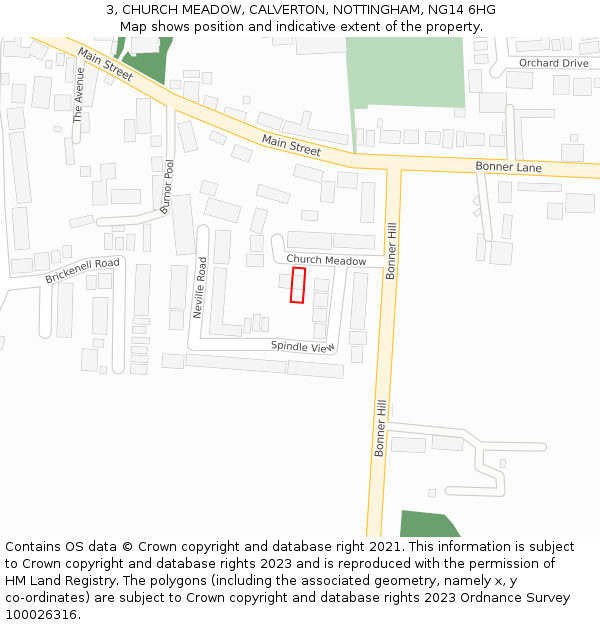 3, CHURCH MEADOW, CALVERTON, NOTTINGHAM, NG14 6HG: Location map and indicative extent of plot