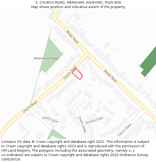 3, CHURCH ROAD, MERSHAM, ASHFORD, TN25 6NS: Location map and indicative extent of plot