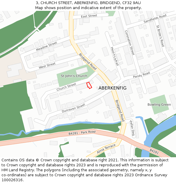 3, CHURCH STREET, ABERKENFIG, BRIDGEND, CF32 9AU: Location map and indicative extent of plot