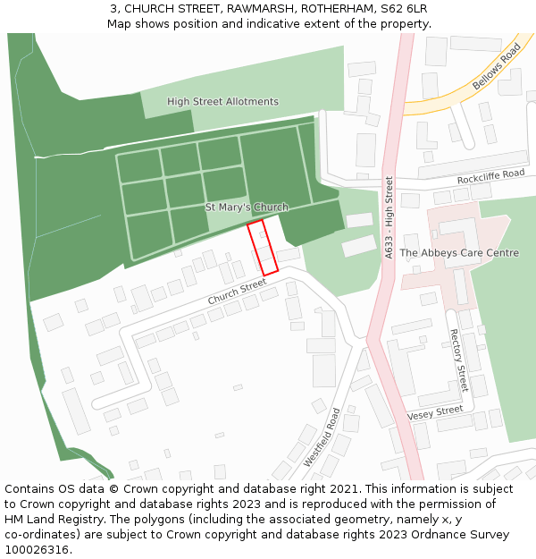 3, CHURCH STREET, RAWMARSH, ROTHERHAM, S62 6LR: Location map and indicative extent of plot