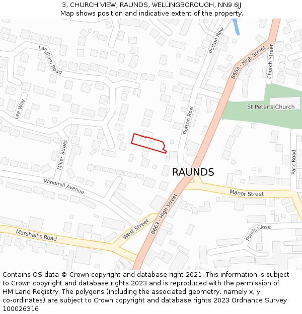 3, CHURCH VIEW, RAUNDS, WELLINGBOROUGH, NN9 6JJ: Location map and indicative extent of plot