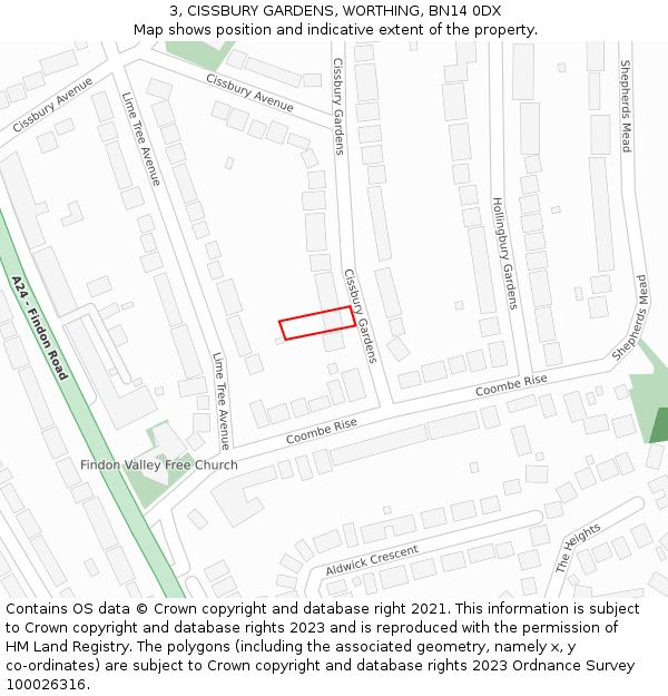 3, CISSBURY GARDENS, WORTHING, BN14 0DX: Location map and indicative extent of plot