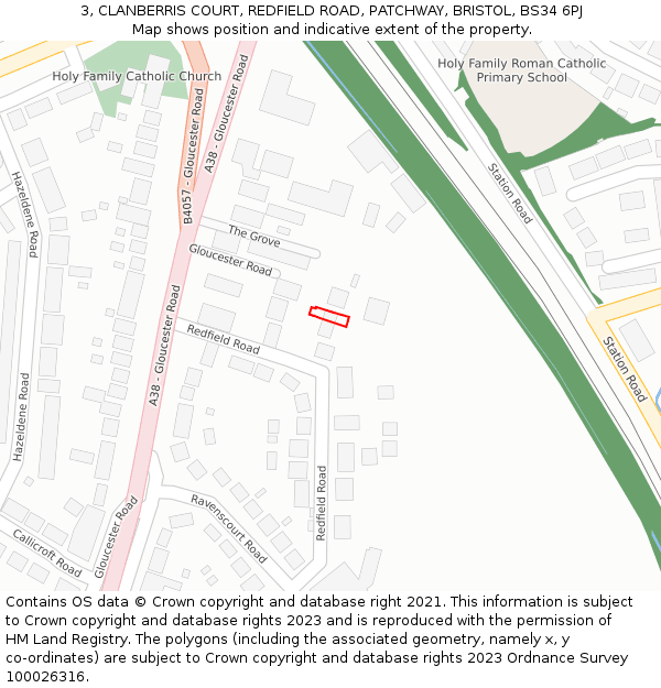 3, CLANBERRIS COURT, REDFIELD ROAD, PATCHWAY, BRISTOL, BS34 6PJ: Location map and indicative extent of plot
