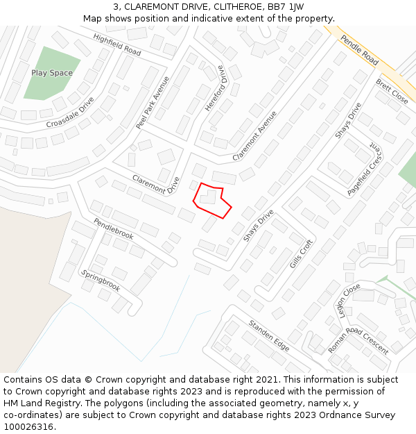 3, CLAREMONT DRIVE, CLITHEROE, BB7 1JW: Location map and indicative extent of plot