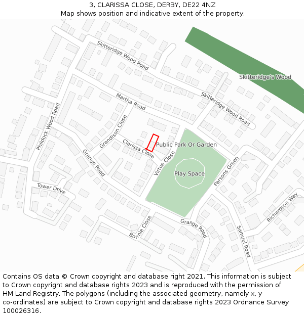 3, CLARISSA CLOSE, DERBY, DE22 4NZ: Location map and indicative extent of plot