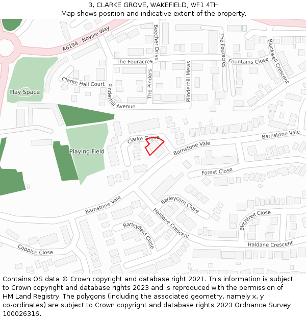 3, CLARKE GROVE, WAKEFIELD, WF1 4TH: Location map and indicative extent of plot