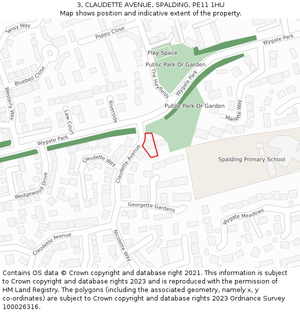 3, CLAUDETTE AVENUE, SPALDING, PE11 1HU: Location map and indicative extent of plot