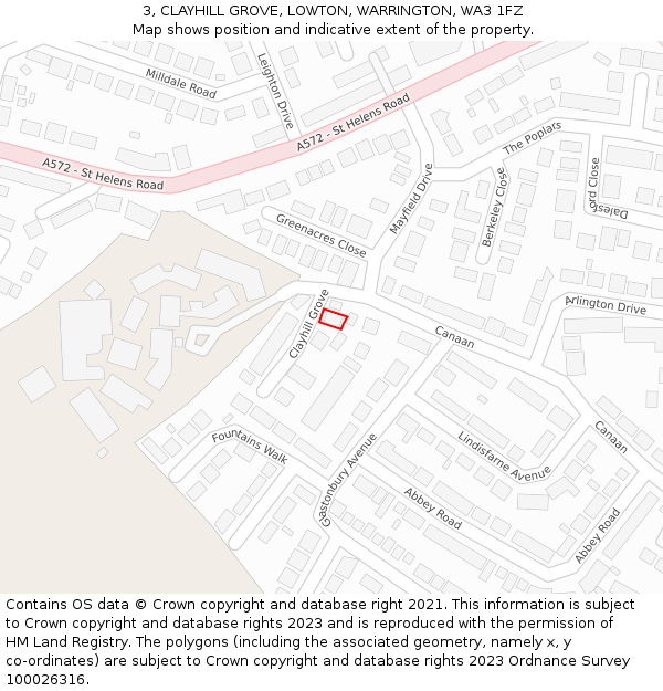 3, CLAYHILL GROVE, LOWTON, WARRINGTON, WA3 1FZ: Location map and indicative extent of plot