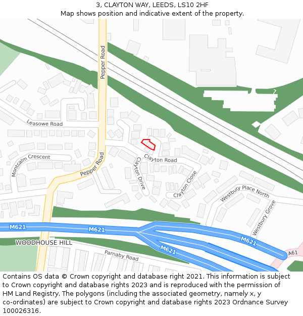 3, CLAYTON WAY, LEEDS, LS10 2HF: Location map and indicative extent of plot