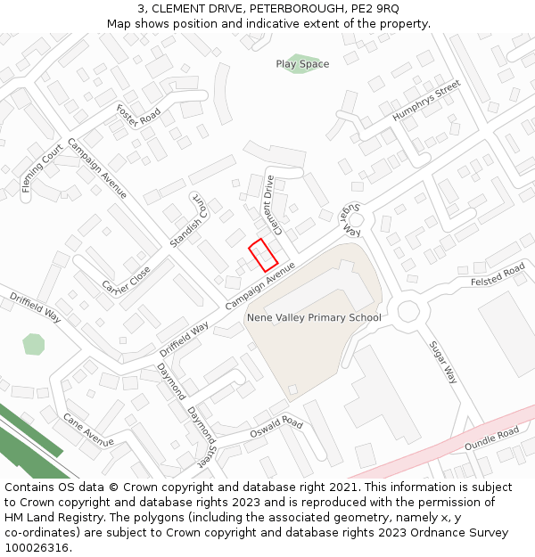 3, CLEMENT DRIVE, PETERBOROUGH, PE2 9RQ: Location map and indicative extent of plot