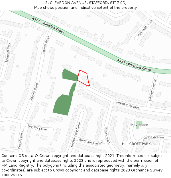 3, CLEVEDON AVENUE, STAFFORD, ST17 0DJ: Location map and indicative extent of plot