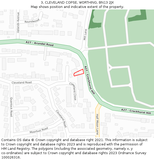 3, CLEVELAND COPSE, WORTHING, BN13 2JX: Location map and indicative extent of plot