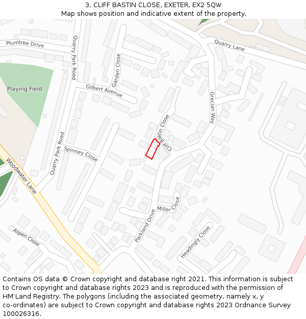 3, CLIFF BASTIN CLOSE, EXETER, EX2 5QW: Location map and indicative extent of plot