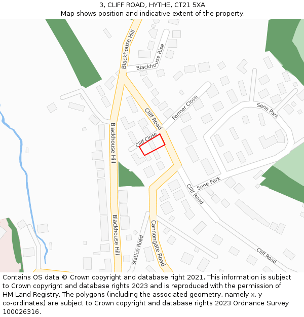 3, CLIFF ROAD, HYTHE, CT21 5XA: Location map and indicative extent of plot
