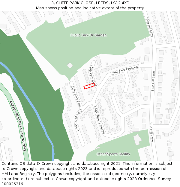 3, CLIFFE PARK CLOSE, LEEDS, LS12 4XD: Location map and indicative extent of plot