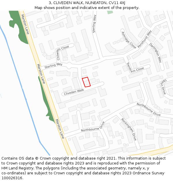 3, CLIVEDEN WALK, NUNEATON, CV11 4XJ: Location map and indicative extent of plot
