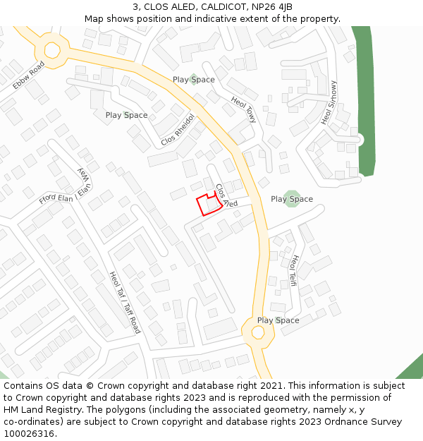 3, CLOS ALED, CALDICOT, NP26 4JB: Location map and indicative extent of plot