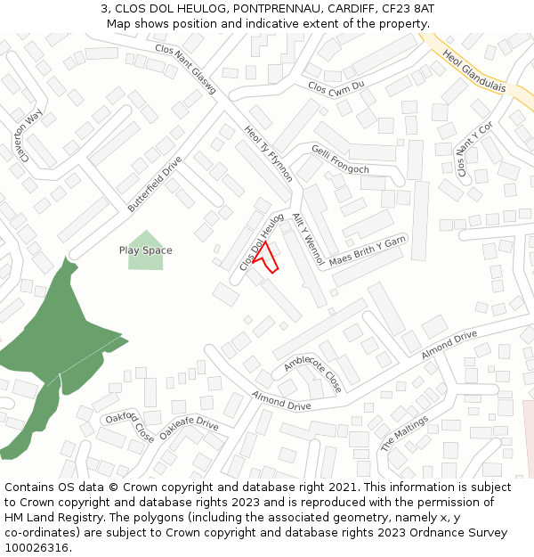 3, CLOS DOL HEULOG, PONTPRENNAU, CARDIFF, CF23 8AT: Location map and indicative extent of plot