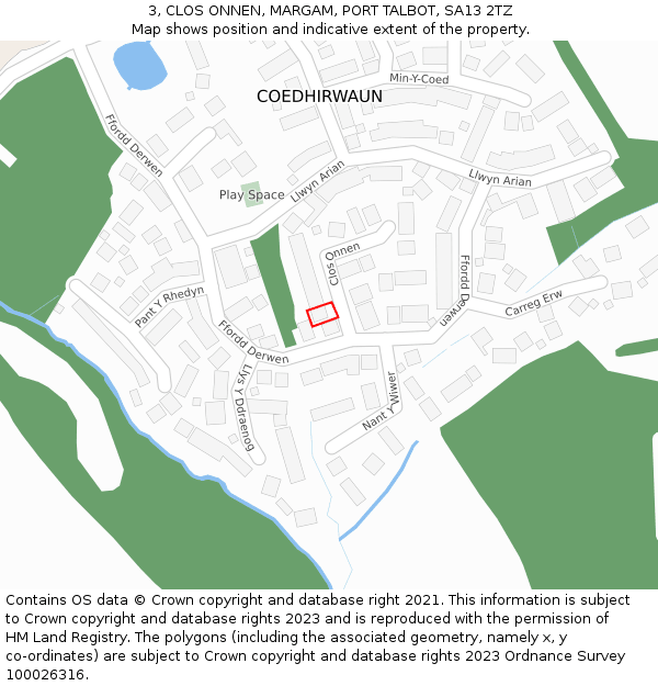 3, CLOS ONNEN, MARGAM, PORT TALBOT, SA13 2TZ: Location map and indicative extent of plot
