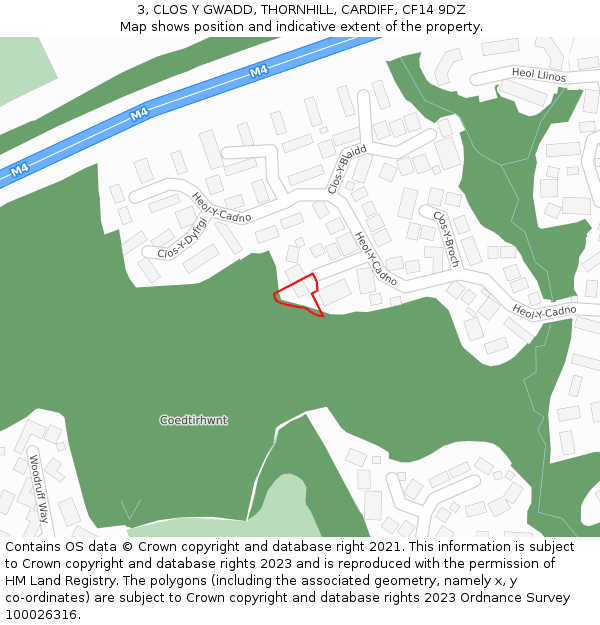 3, CLOS Y GWADD, THORNHILL, CARDIFF, CF14 9DZ: Location map and indicative extent of plot