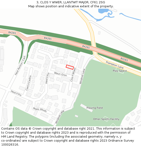 3, CLOS Y WIWER, LLANTWIT MAJOR, CF61 2SG: Location map and indicative extent of plot