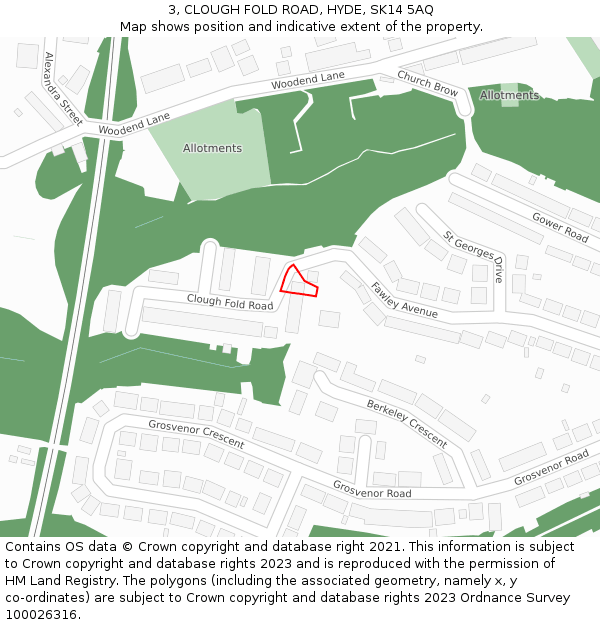 3, CLOUGH FOLD ROAD, HYDE, SK14 5AQ: Location map and indicative extent of plot