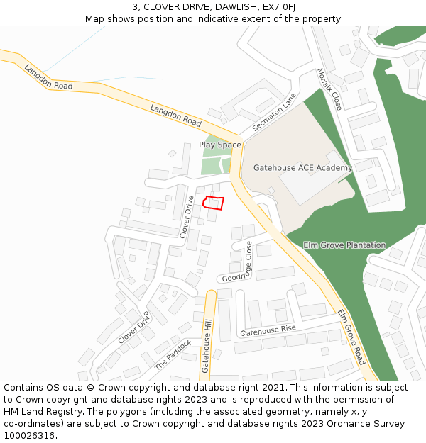 3, CLOVER DRIVE, DAWLISH, EX7 0FJ: Location map and indicative extent of plot