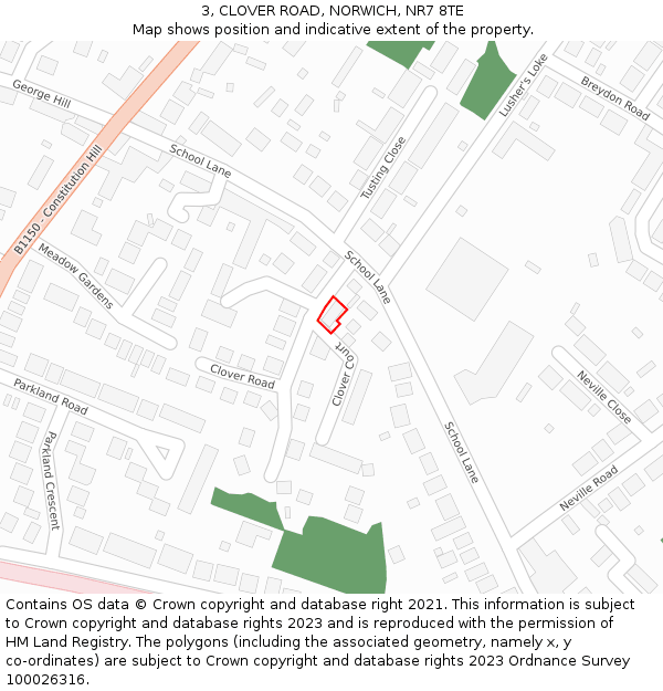 3, CLOVER ROAD, NORWICH, NR7 8TE: Location map and indicative extent of plot