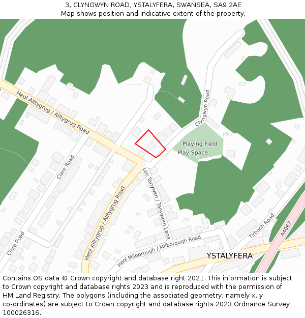 3, CLYNGWYN ROAD, YSTALYFERA, SWANSEA, SA9 2AE: Location map and indicative extent of plot